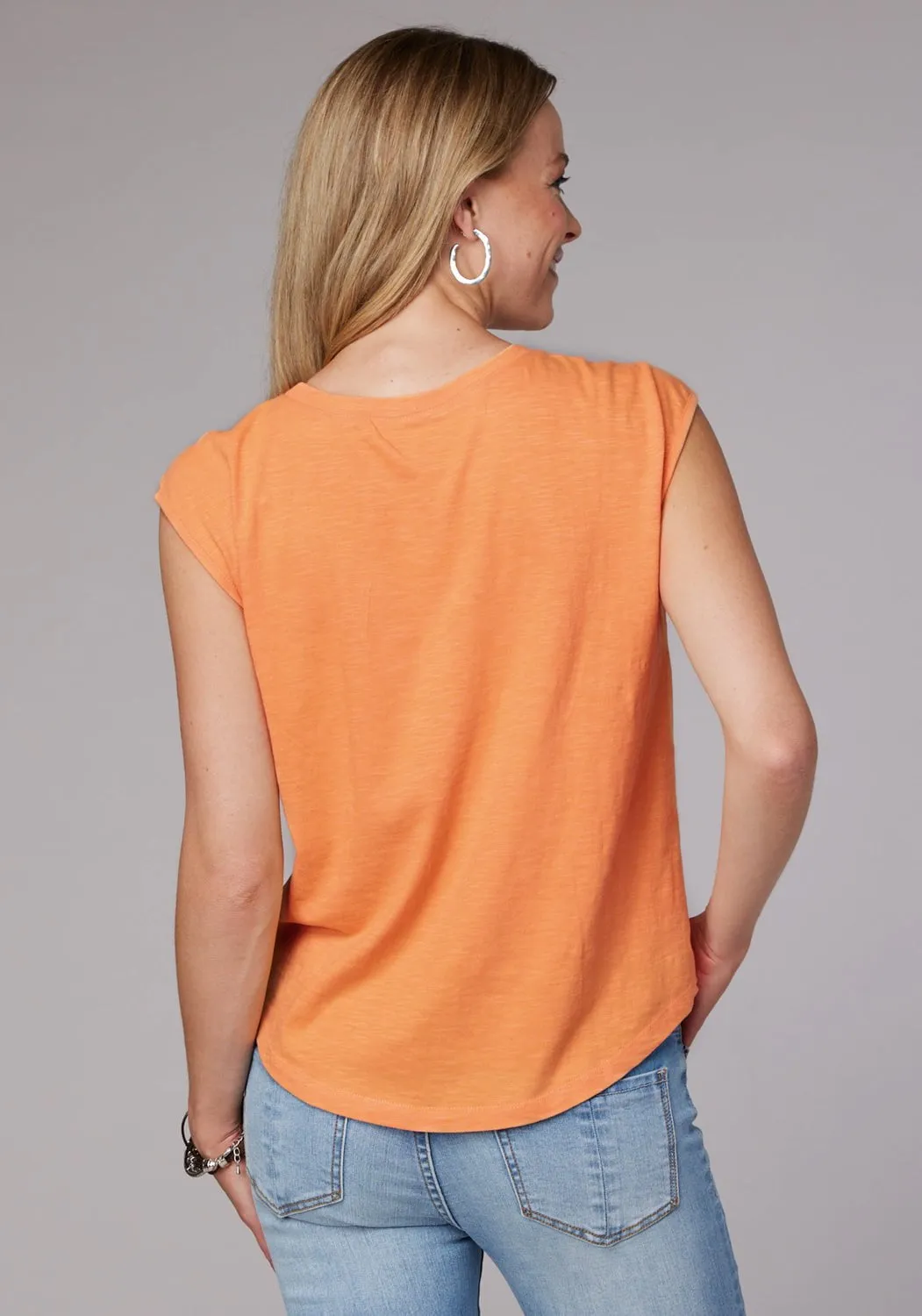 Roper Womens Cute Drop Shoulder Orange 100% Cotton S/L T-Shirt Split hem Premium Finish