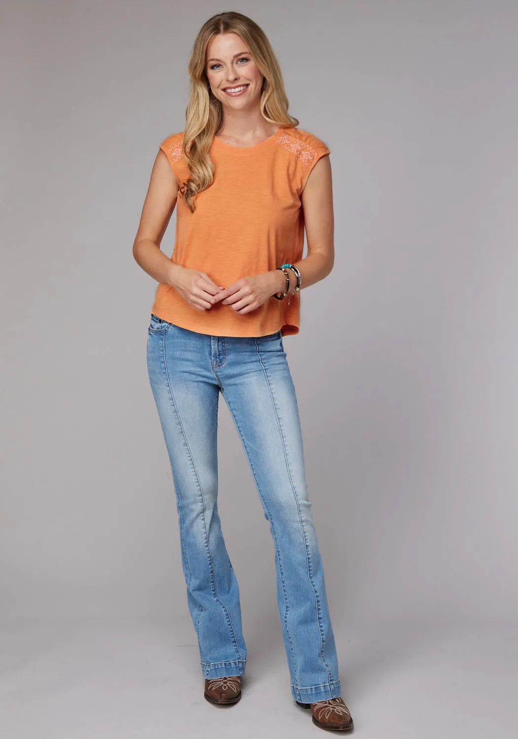 Versatile Design Modern Cut Roper Womens Cute Drop Shoulder Orange 100% Cotton S/L T-Shirt