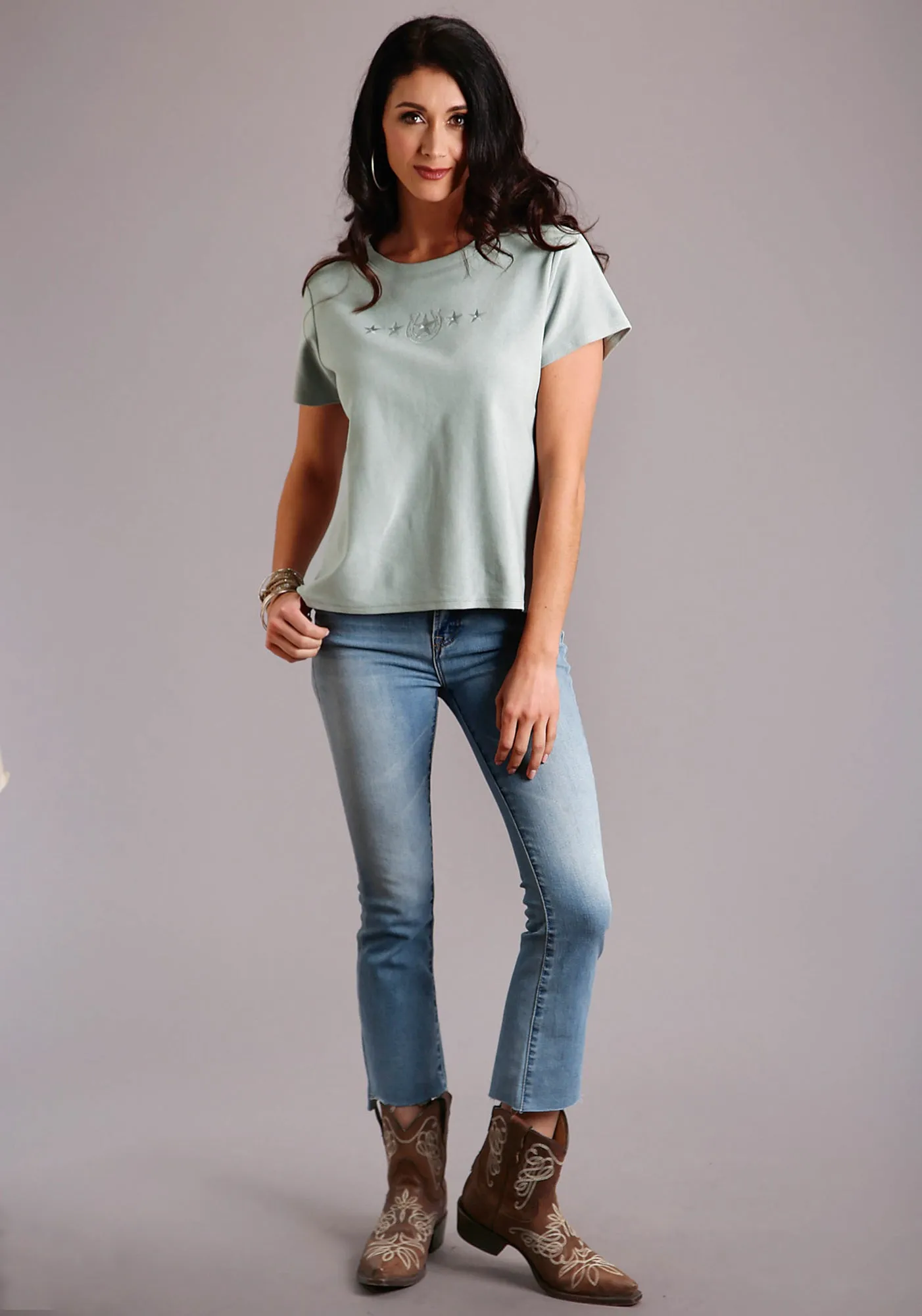 Everyday Comfort Breathable Fit Stetson Womens Seafoam 100% Cotton Slightly Fitted S/S T-Shirt