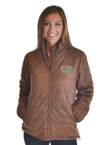 Cowgirl Tuff Womens Midweight Logo Brown Poly/Spandex Softshell Jacket Anytime Fit