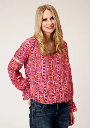 Weekend Fit Roper Womens Multi-Color Rayon/Nylon Aztec Print L/S Blouse Relaxed Design Style Roper Womens Multi-Color Rayon/Nylon Aztec Print L/S Blouse