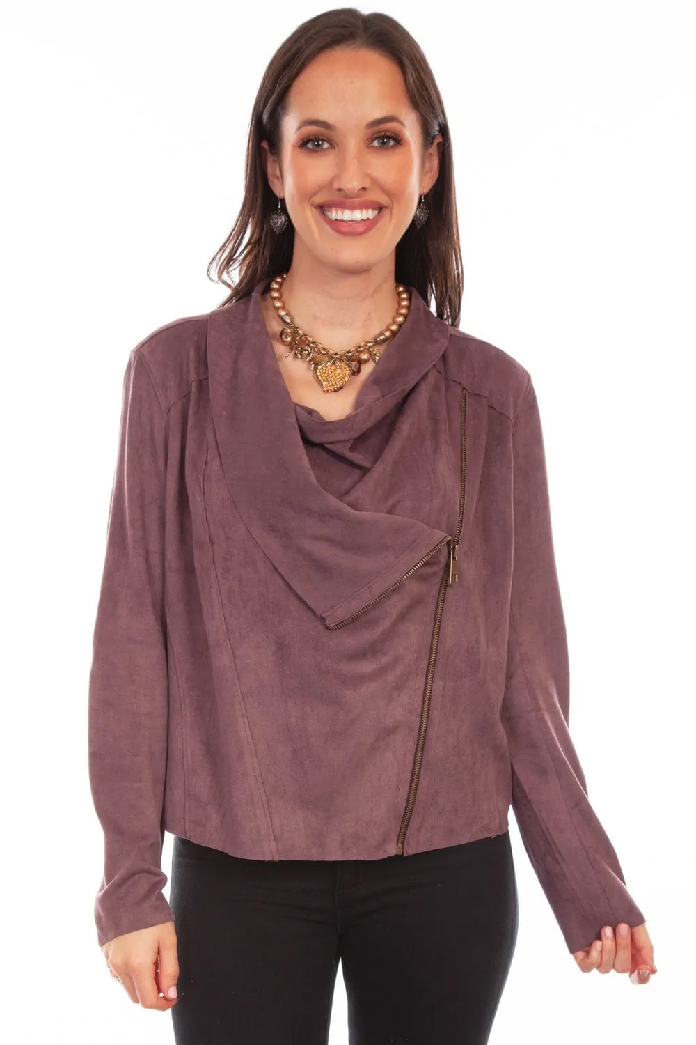 Easy Pairing Gym Ready Slim Teen Outfit Scully Womens Drape Cross-Over Mauve Poly/Spandex Softshell Jacket