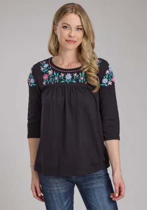 Weekend-Ready Roper Womens Turquoise Flowers Black 100% Cotton 3/4 Sleeve S/S Blouse Eco Friendly Production Roper Womens Turquoise Flowers Black 100% Cotton 3/4 Sleeve S/S Blouse