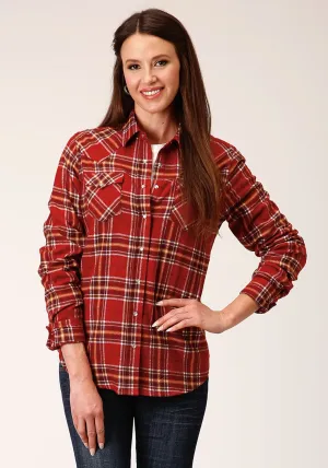 Weekend-Ready Roper Womens Unlined Flannel Rust 100% Cotton L/S Shirt Abstract print Roper Womens Unlined Flannel Rust 100% Cotton L/S Shirt