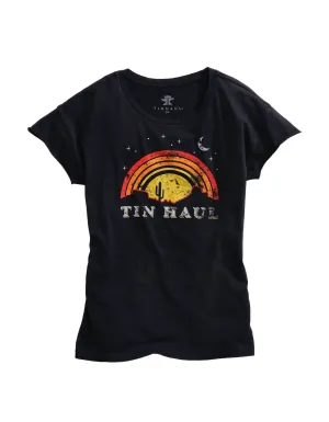 Weekend-Ready Tin Haul Womens Black 100% Cotton Sunset and Moon S/S T-Shirt Stylish Element Slim Silhouette Tin Haul Womens Black 100% Cotton Sunset and Moon S/S T-Shirt