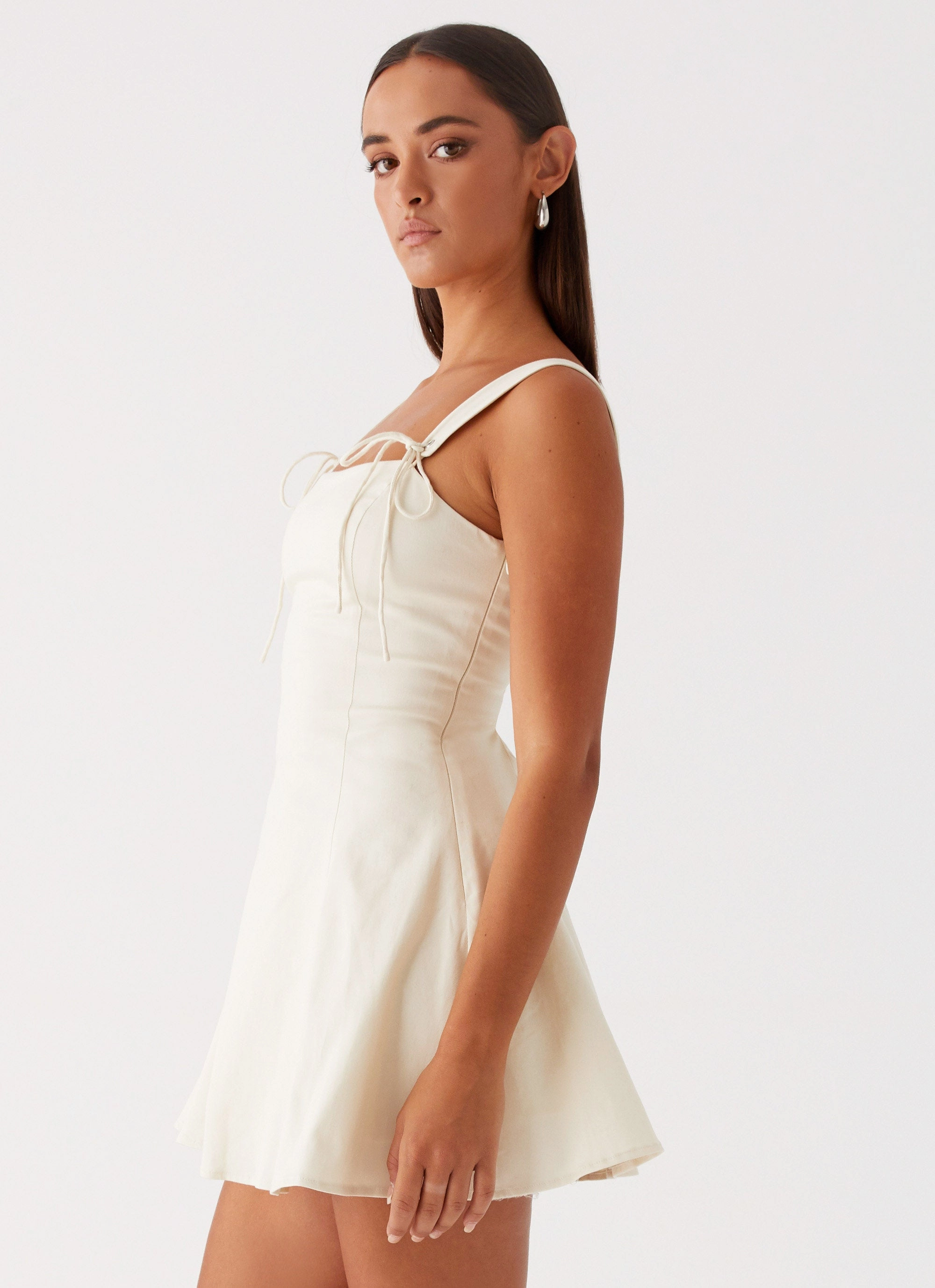 Fitted Mood Smart Layering Jamaya Tie Mini Dress - Ivory