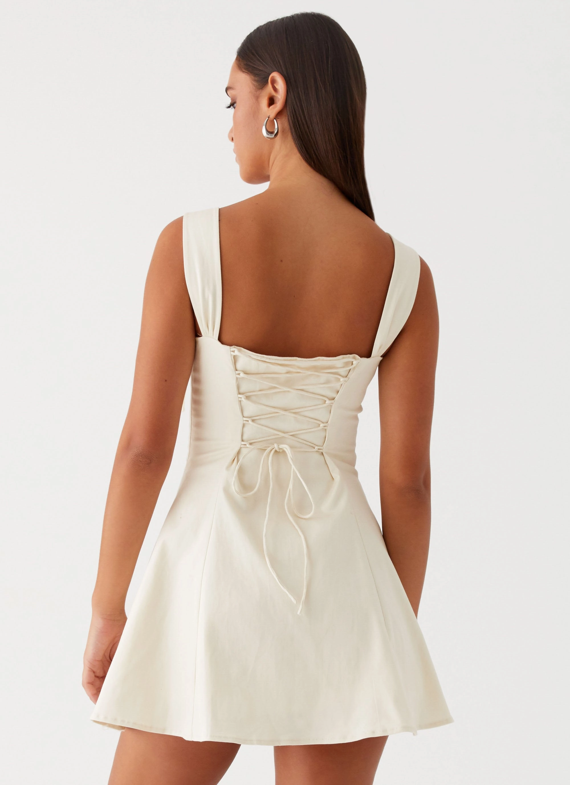 Jamaya Tie Mini Dress - Ivory Natural Tones