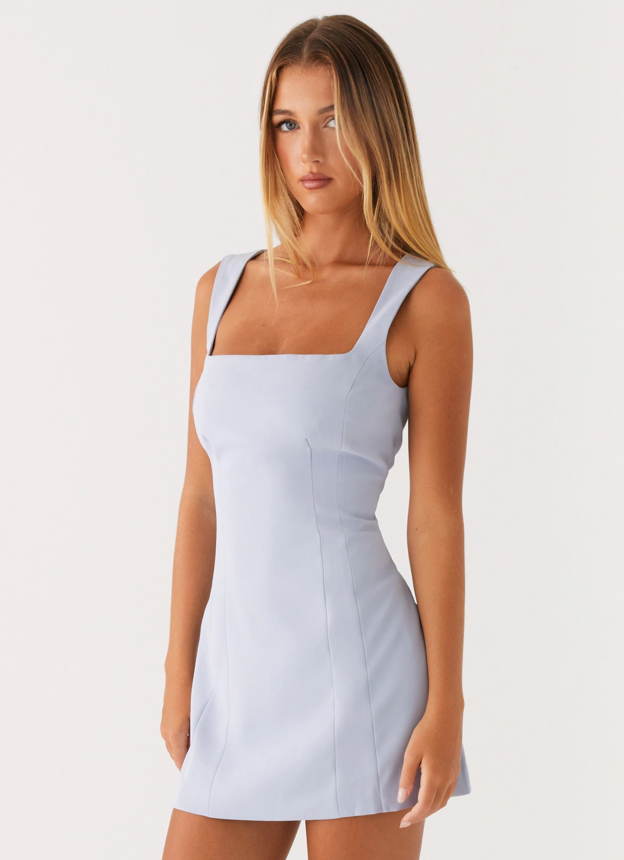 Lucky Charm Mini Dress - Blue confident look Work Pairing