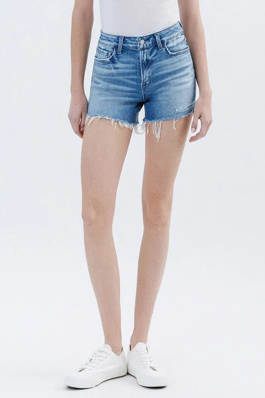 Wendy High Rise Raw Side Step Hem Shorts XS-L Soft Stretch Non Restrictive Cut