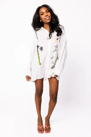 White Fishing Pole with Hooked Fish Gauze Tunic Day To Night Chic Tone White Fishing Pole with Hooked Fish Gauze Tunic