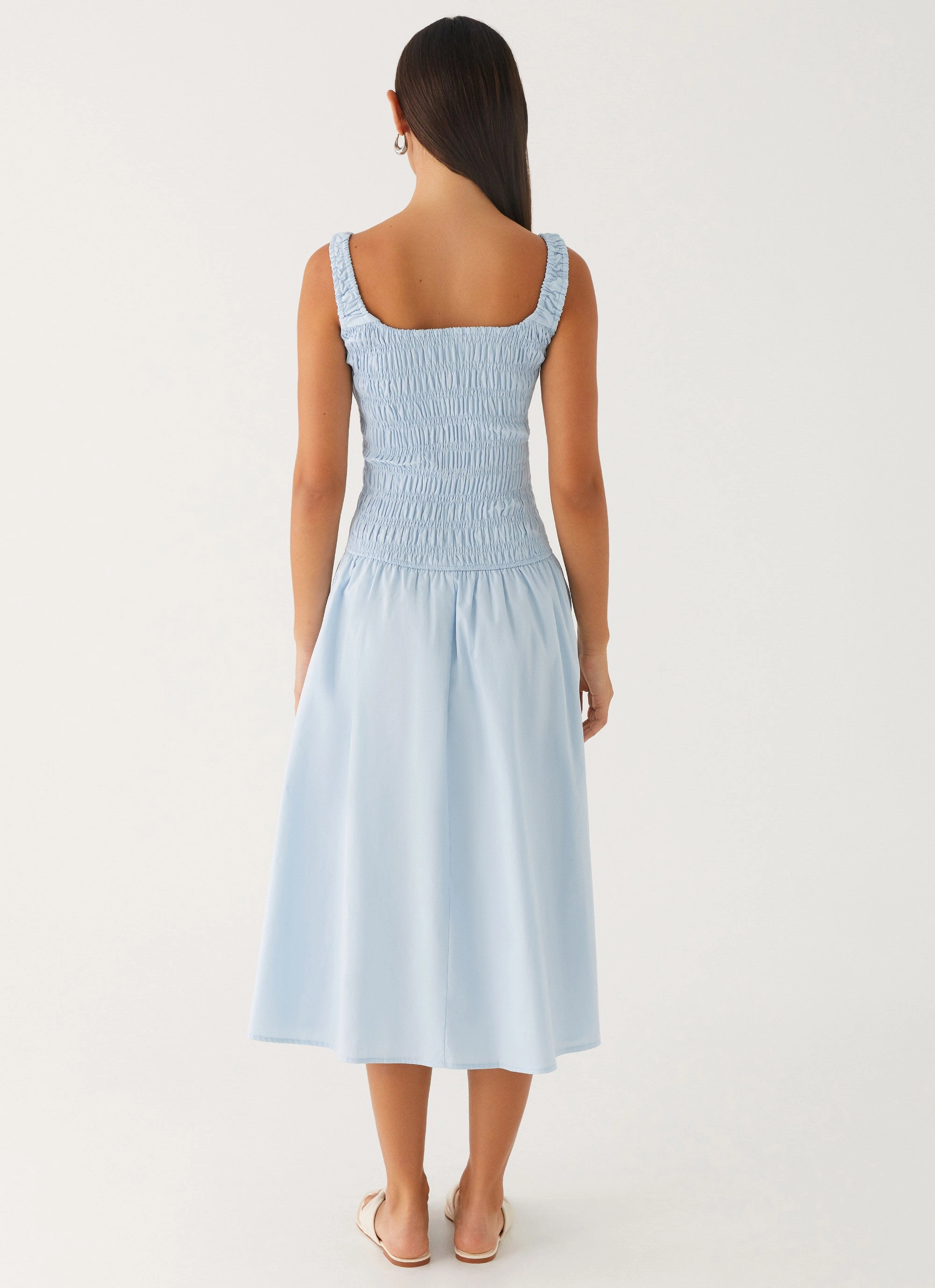 Vibrant Light Balanced Tone Wildflower Midi Dress - Blue