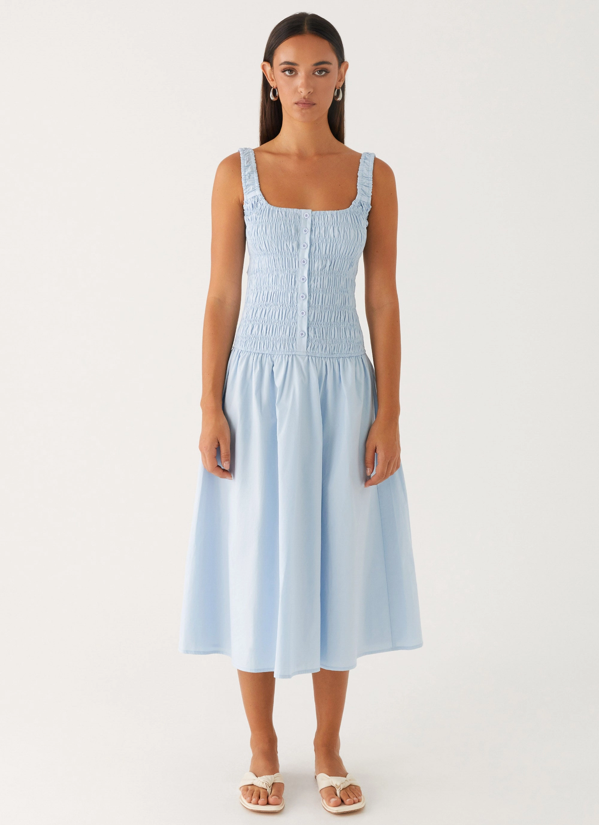 Minimalist Design Wildflower Midi Dress - Blue