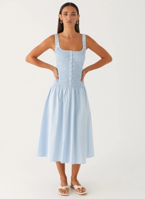Wildflower Midi Dress - Blue Trend - Setting All Fit Soft Neutral Wildflower Midi Dress - Blue