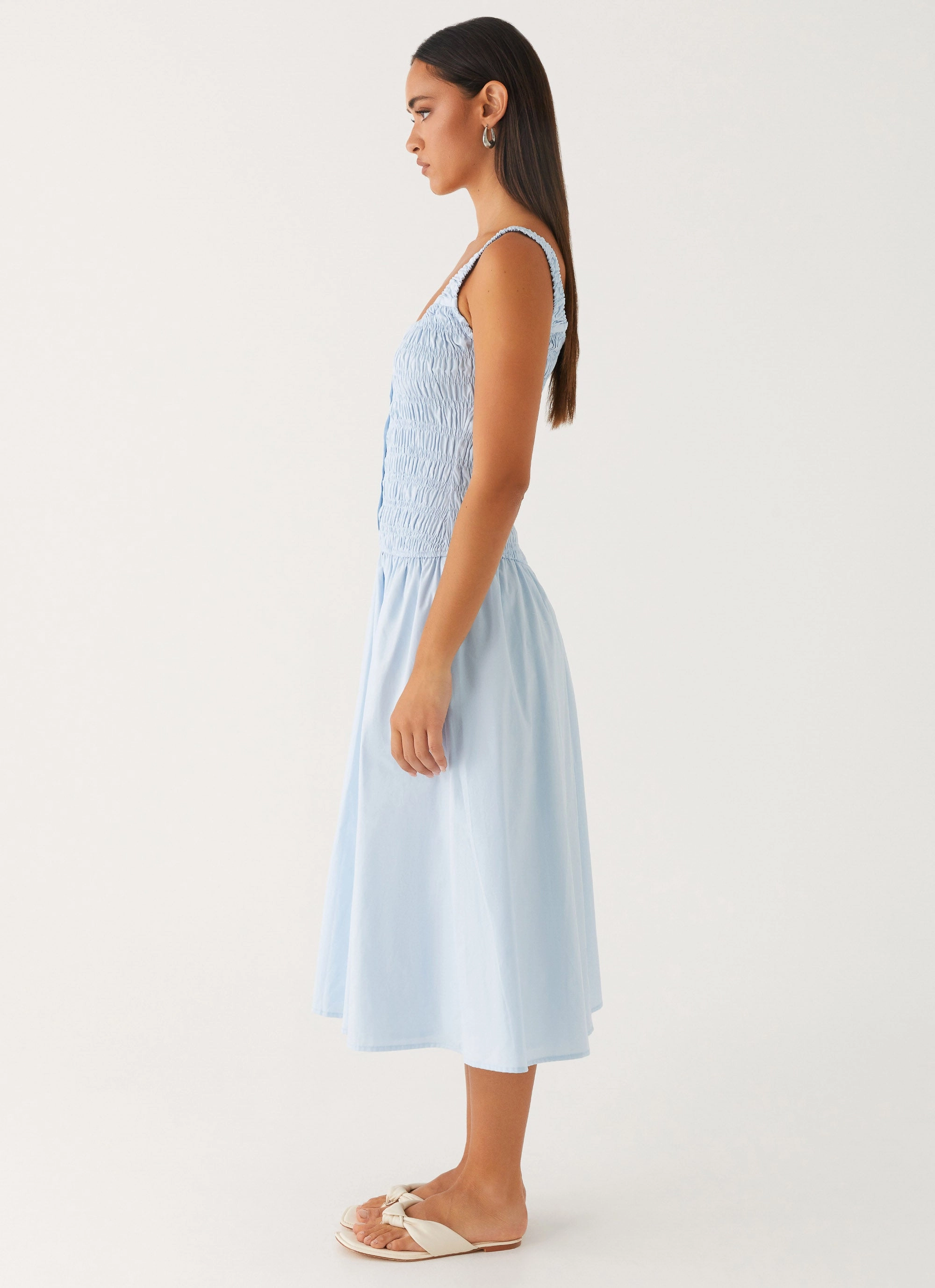Subtle Glow wrap waist Wildflower Midi Dress - Blue