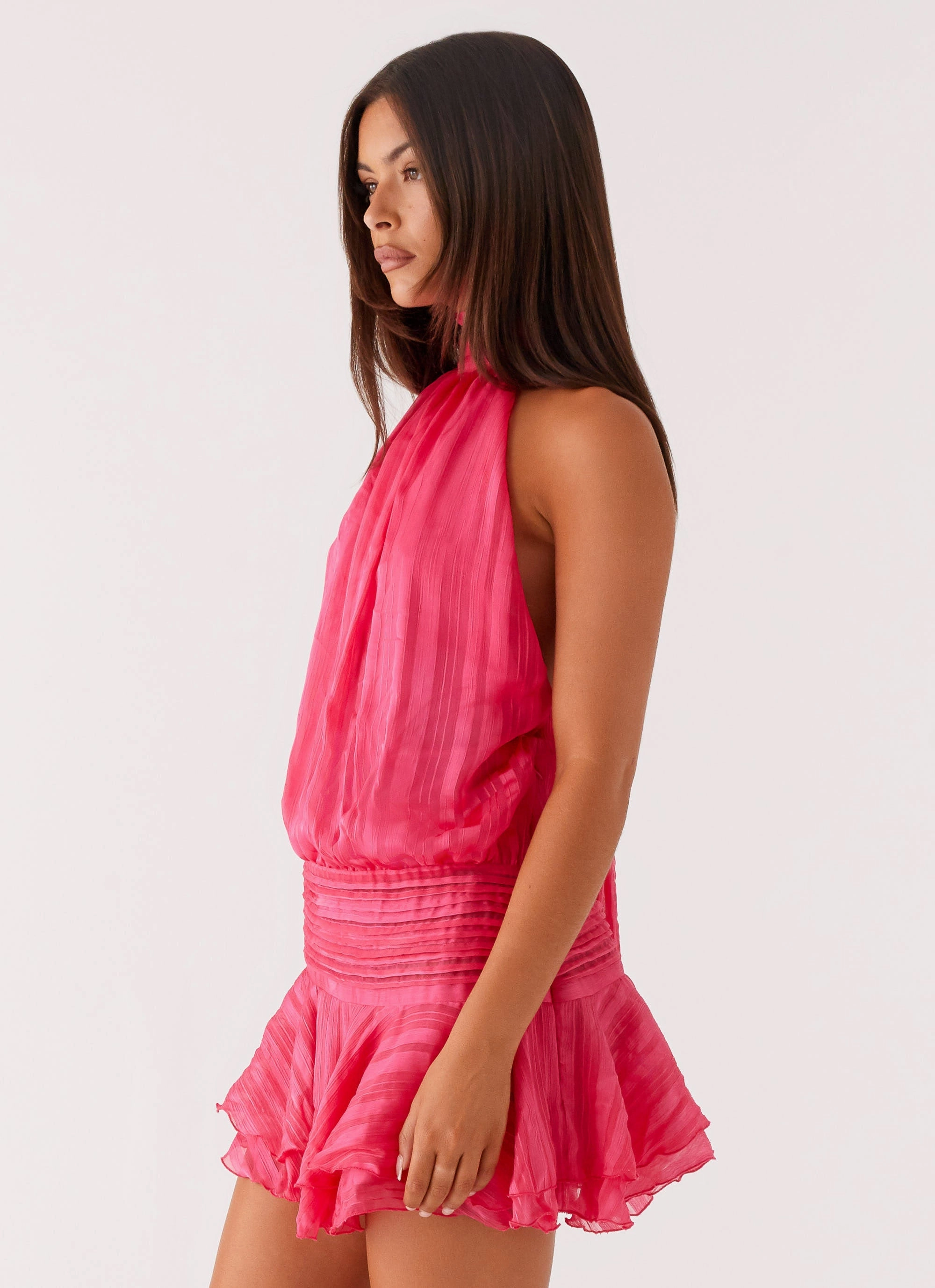 Perfect Mood Peach Tone Willow Chiffon Mini Dress - Fuchsia