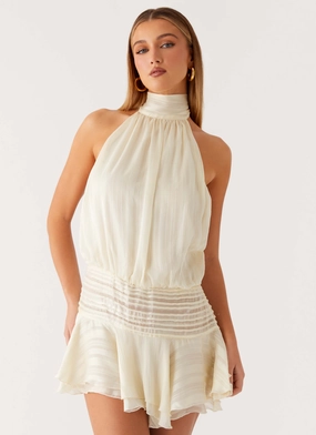 Willow Chiffon Mini Dress - Ivory Modern Garb Willow Chiffon Mini Dress - Ivory Stylish Waist Fit Lined interior