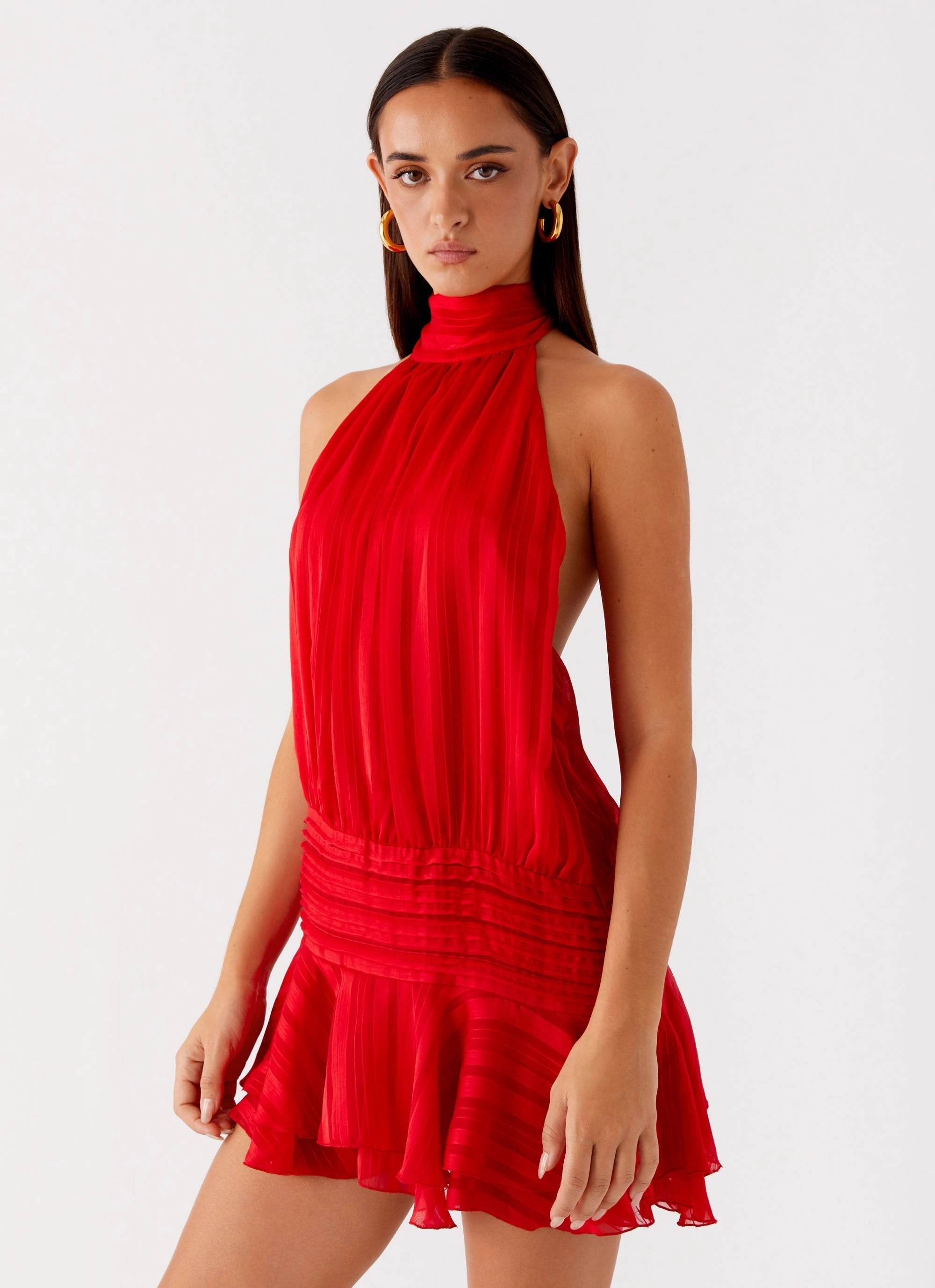 Willow Chiffon Mini Dress - Red Calm Mood Daily Chic