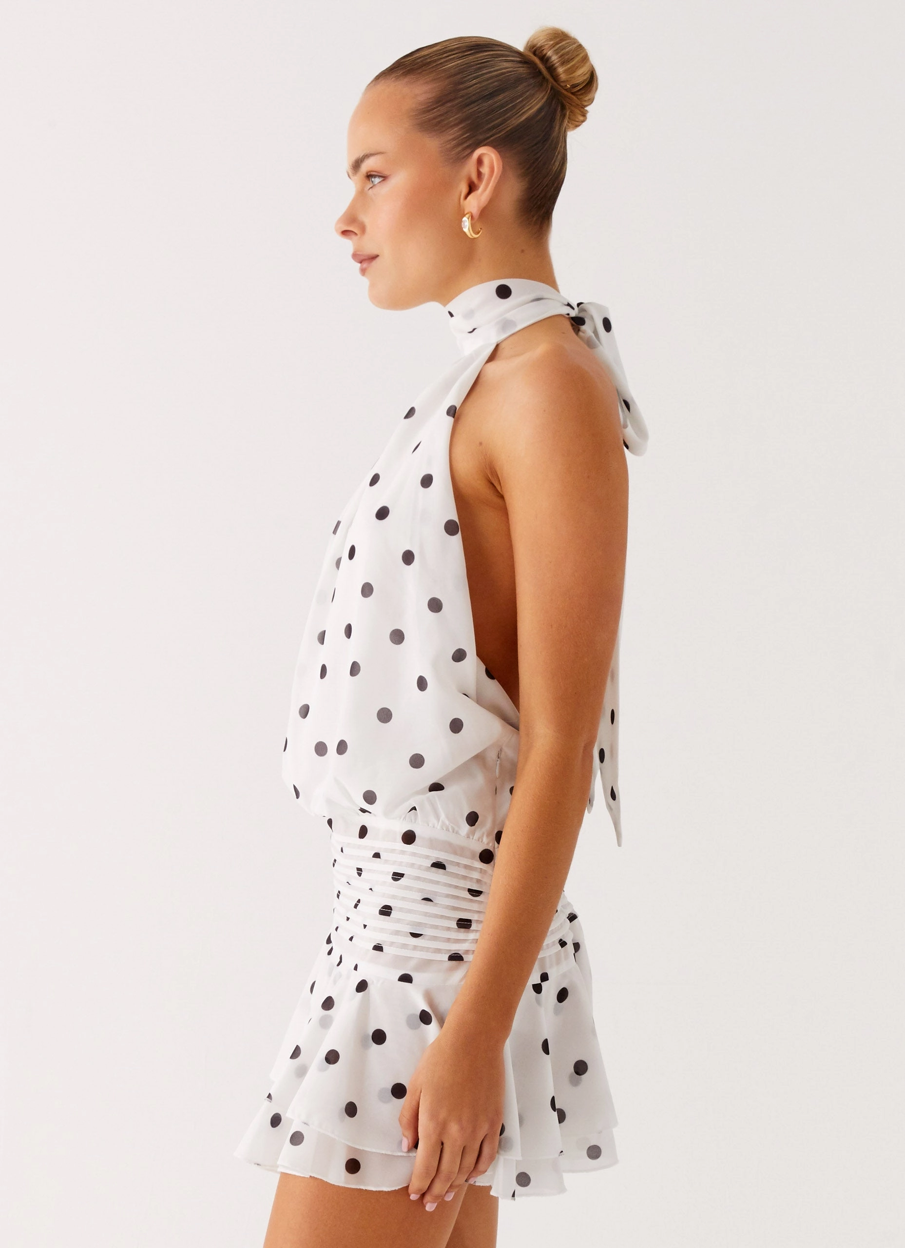 Perfect Comfort Wear Willow Chiffon Mini Dress - White Polka Dot