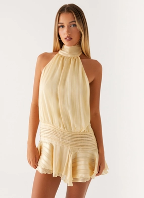 Willow Chiffon Mini Dress - Yellow Relaxed Style Willow Chiffon Mini Dress - Yellow Casual Silhouette Airy Weave