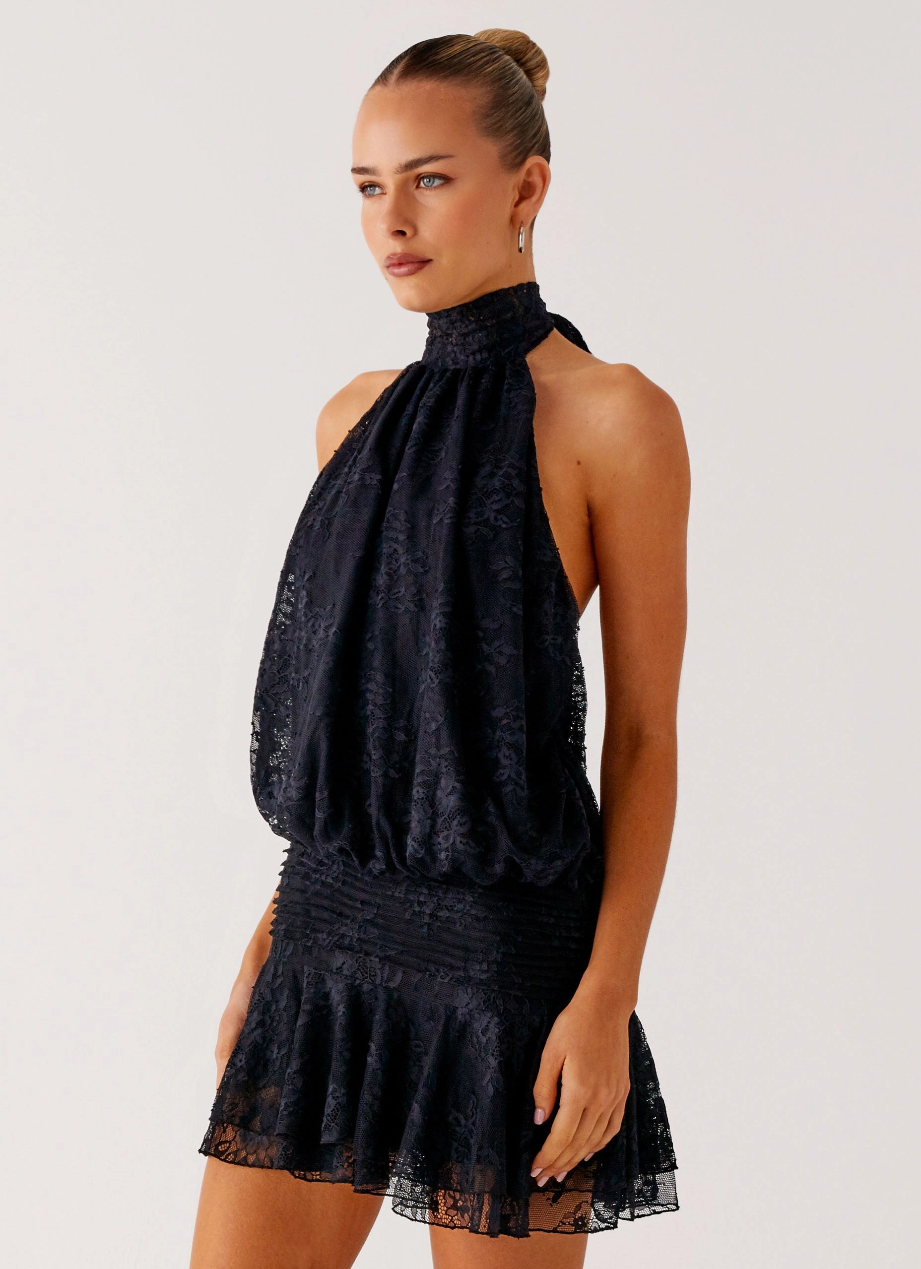 Elegant Fit Comfortable office piece Willow Lace Mini Dress - Black Lace