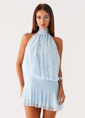 Willow Lace Mini Dress - Blue Stylish Wear Day Outfit Willow Lace Mini Dress - Blue