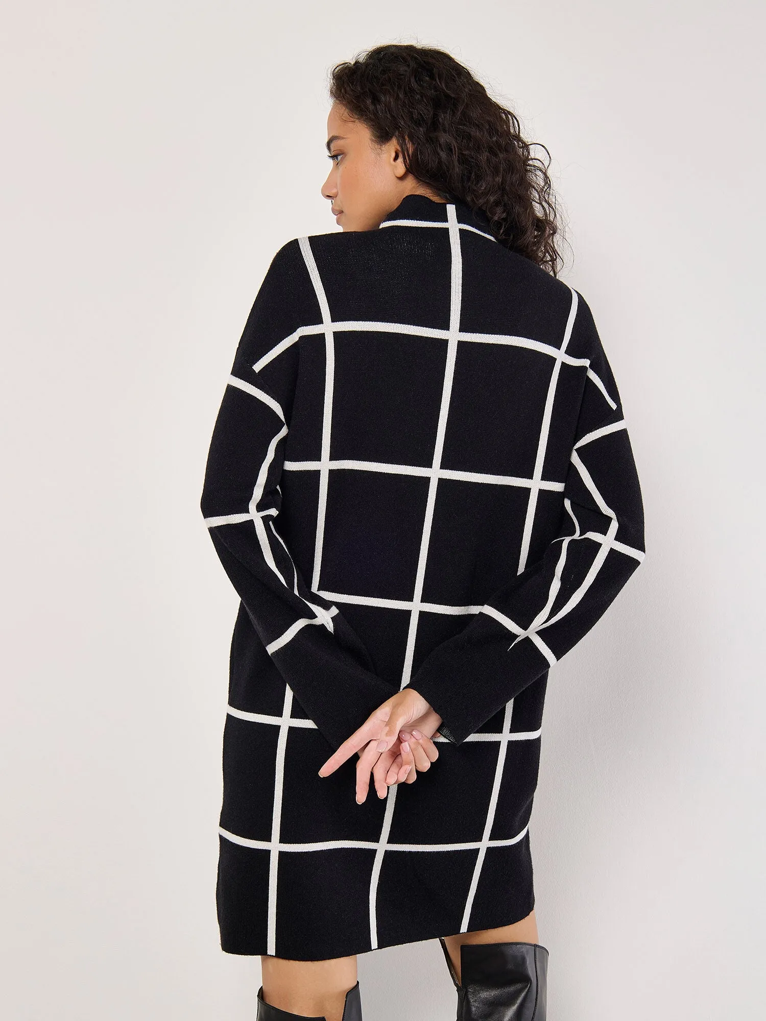 Windowpane Sweater Dress in Black Timeless Appeal Villa Light