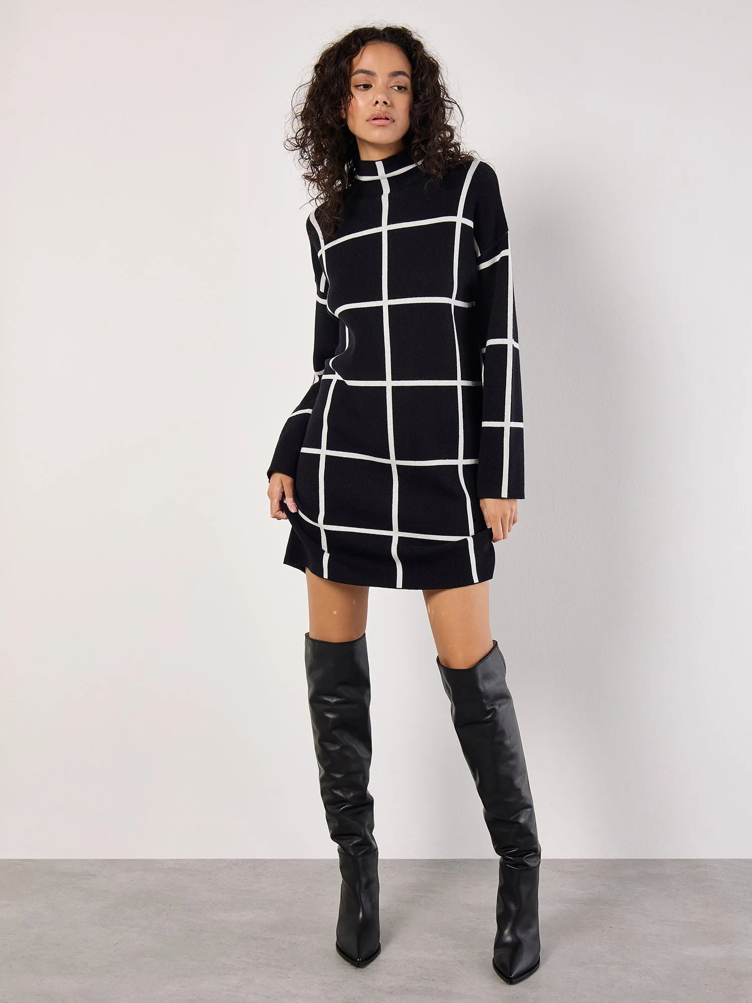 Windowpane Sweater Dress in Black Night Out Dreamy Look
