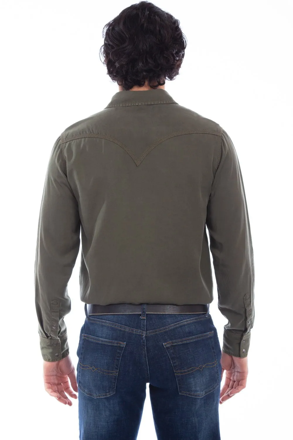 Oversized style Scully Mens Army 100% Tencel Western L/S Shirt