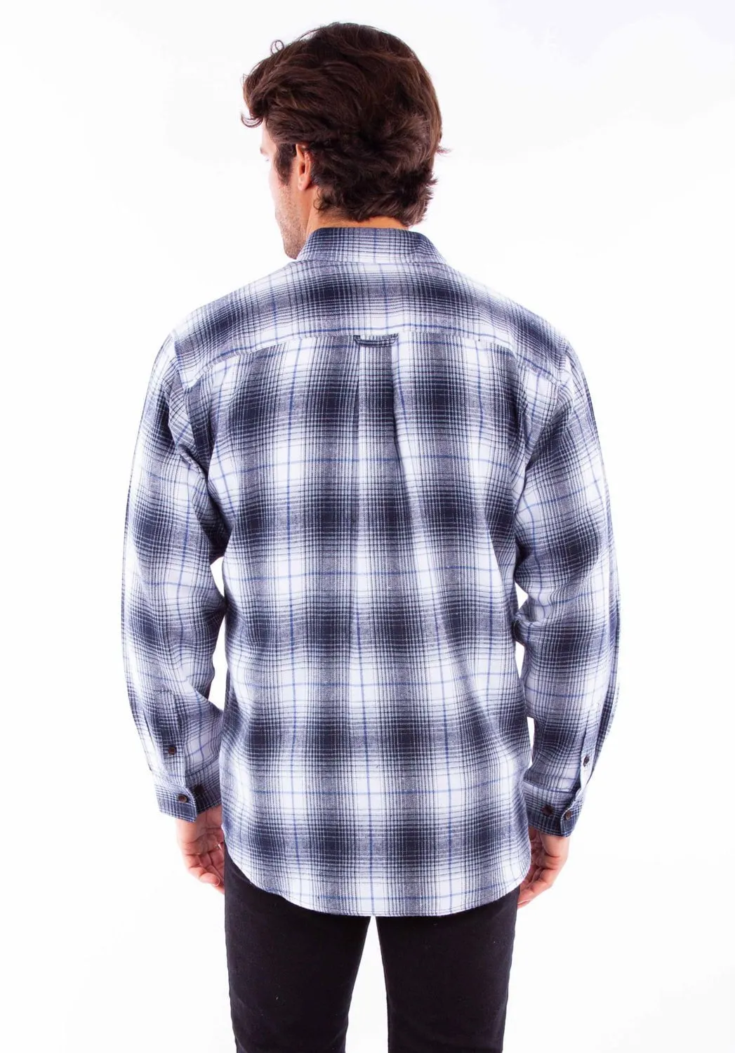 Scully Mens Flannel Plaid Blue/White 100% Cotton L/S Shirt Graduation Attire