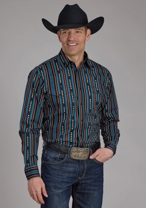 Windproof Material Roper Mens 2123 Vertical Stripe Blue 100% Cotton L/S Shirt Roper Mens 2123 Vertical Stripe Blue 100% Cotton L/S Shirt Premium Fabric Sophisticated Look