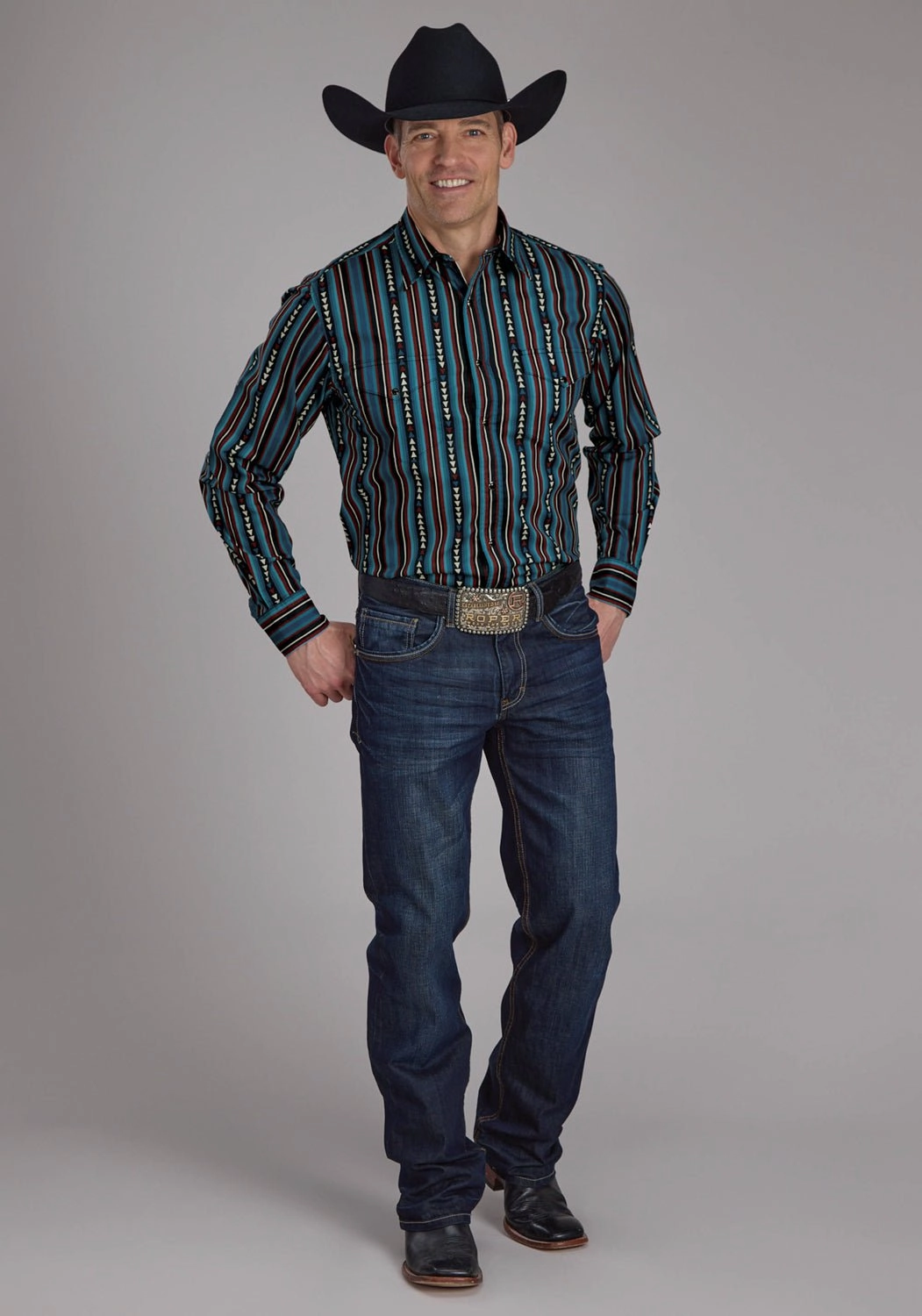 Roomy Cut Stylish Detail Roper Mens 2123 Vertical Stripe Blue 100% Cotton L/S Shirt