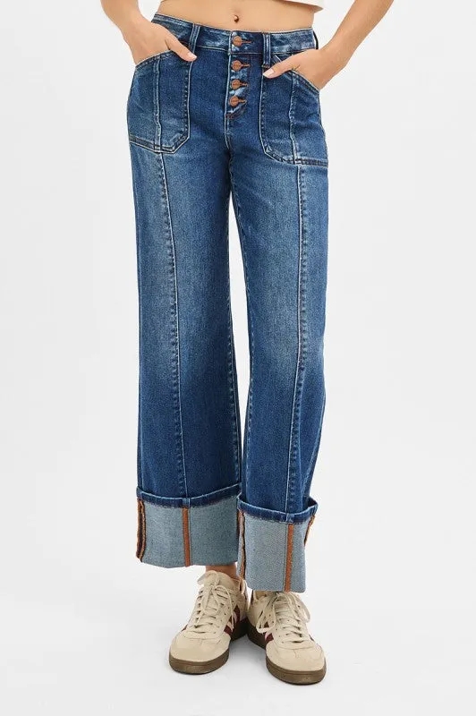 Winnie High Rise Crop Wide Straight Cuffed Jeans Casual Essentials