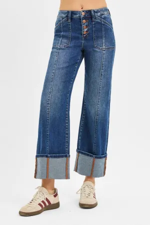 Winnie High Rise Crop Wide Straight Cuffed Jeans Sporty Appeal Fashion Lover Classic Wear Modern Minimalist Winnie High Rise Crop Wide Straight Cuffed Jeans