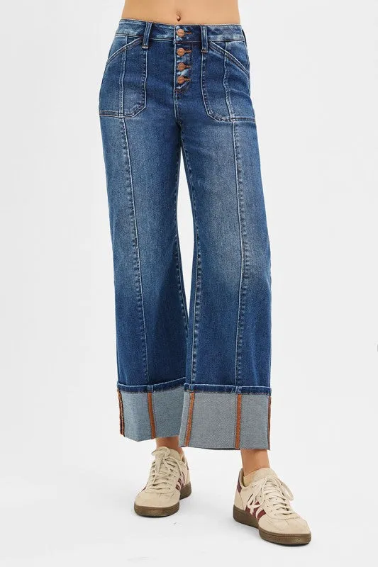 Winnie High Rise Crop Wide Straight Cuffed Jeans Effortless Style