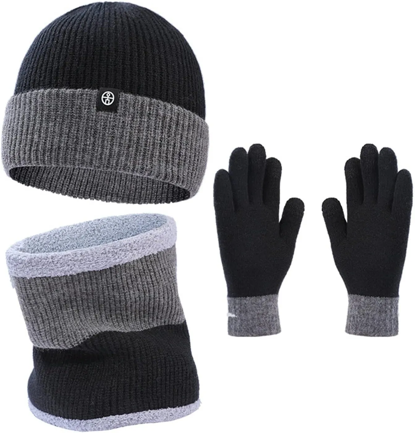 Winter Beanie Hat Scarf Gloves Set for Women Men Knit Beanie Hat Pom Pom Thick Fleece Neck Scarf Winter Warm Accessories