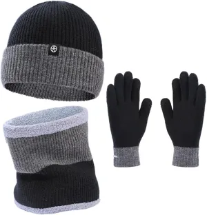 Winter Beanie Hat Scarf Gloves Set for Women Men Knit Beanie Hat Pom Pom Thick Fleece Neck Scarf Winter Warm Accessories
