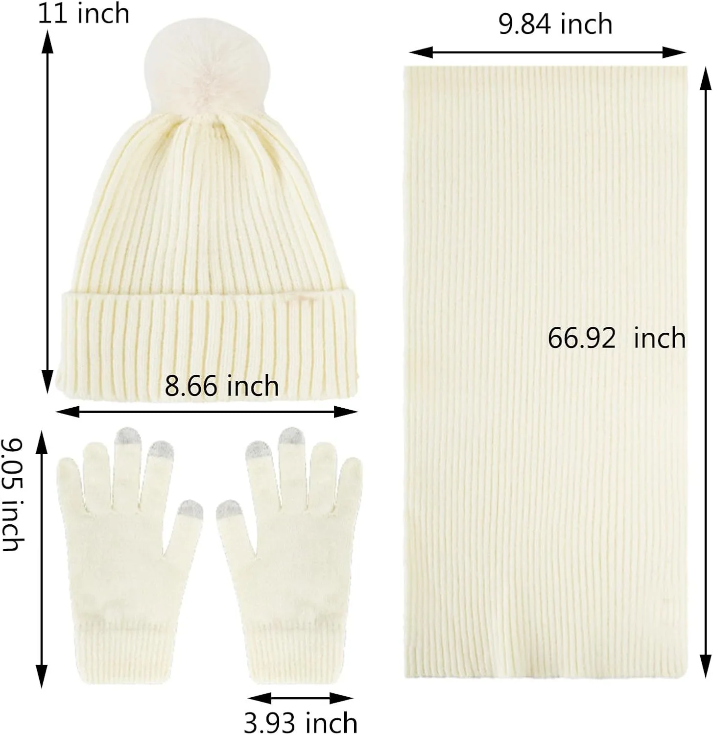 Winter Hat Gloves Scarf 3pcs Sets for Women Thermal Furry Fleece Lined Beanie Hat Neck Scarf and Touchscreen Gloves Suits