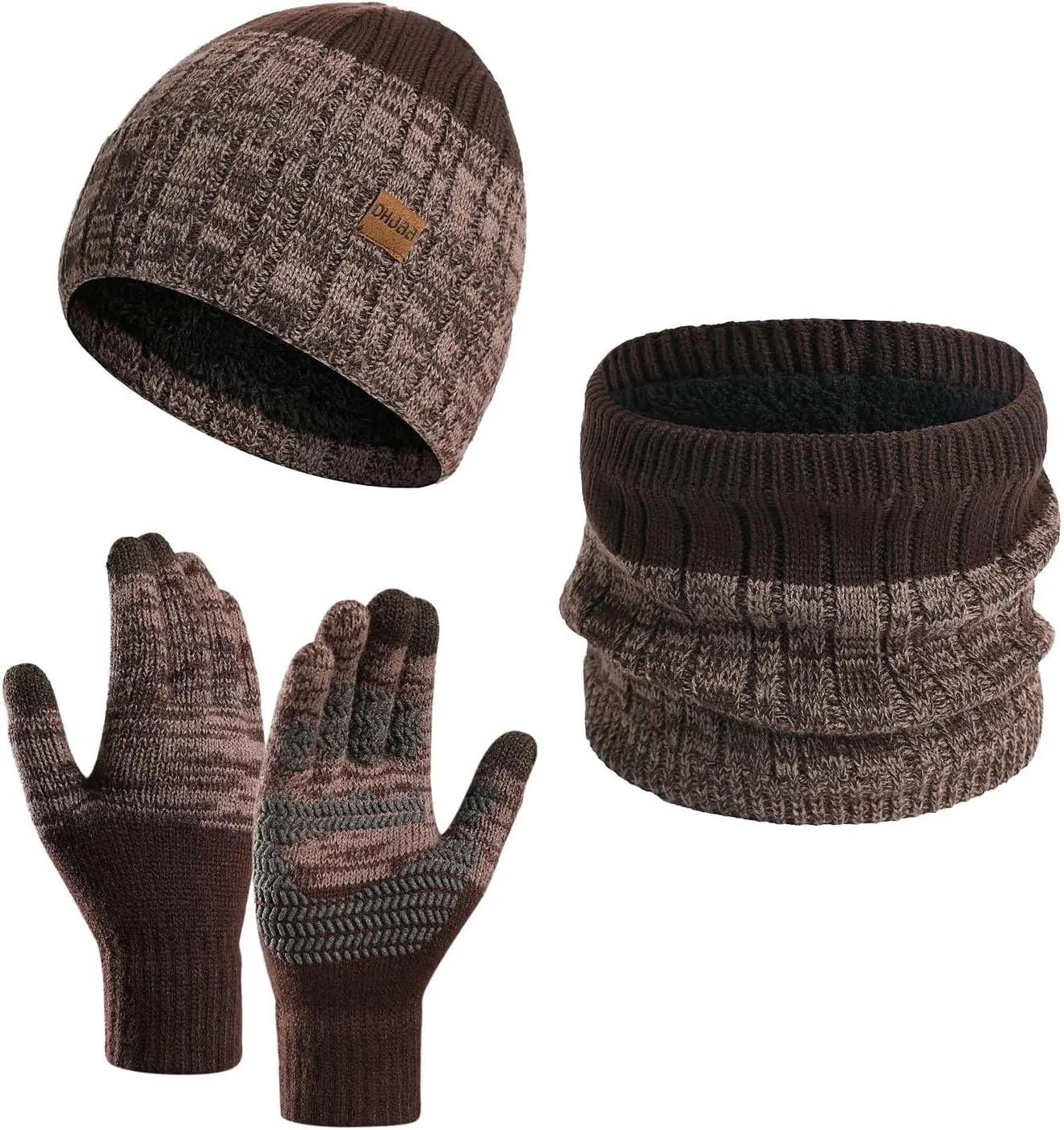 Winter Hat Gloves Scarf Set, Knit Warm Beanie Hat Neck Warmer Touch Screen Mittens Accessories Gifts for Men Women