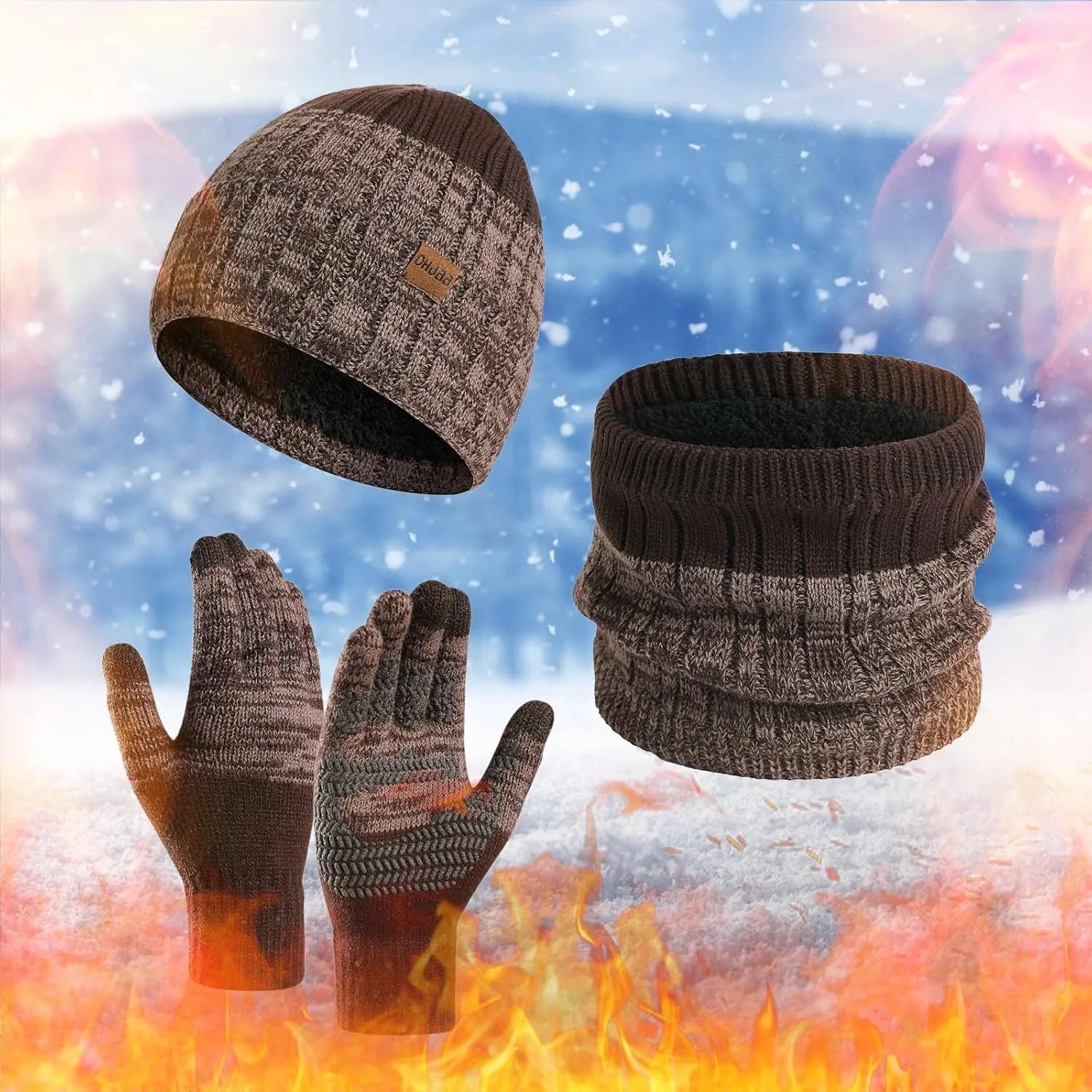 Winter Hat Gloves Scarf Set, Knit Warm Beanie Hat Neck Warmer Touch Screen Mittens Accessories Gifts for Men Women