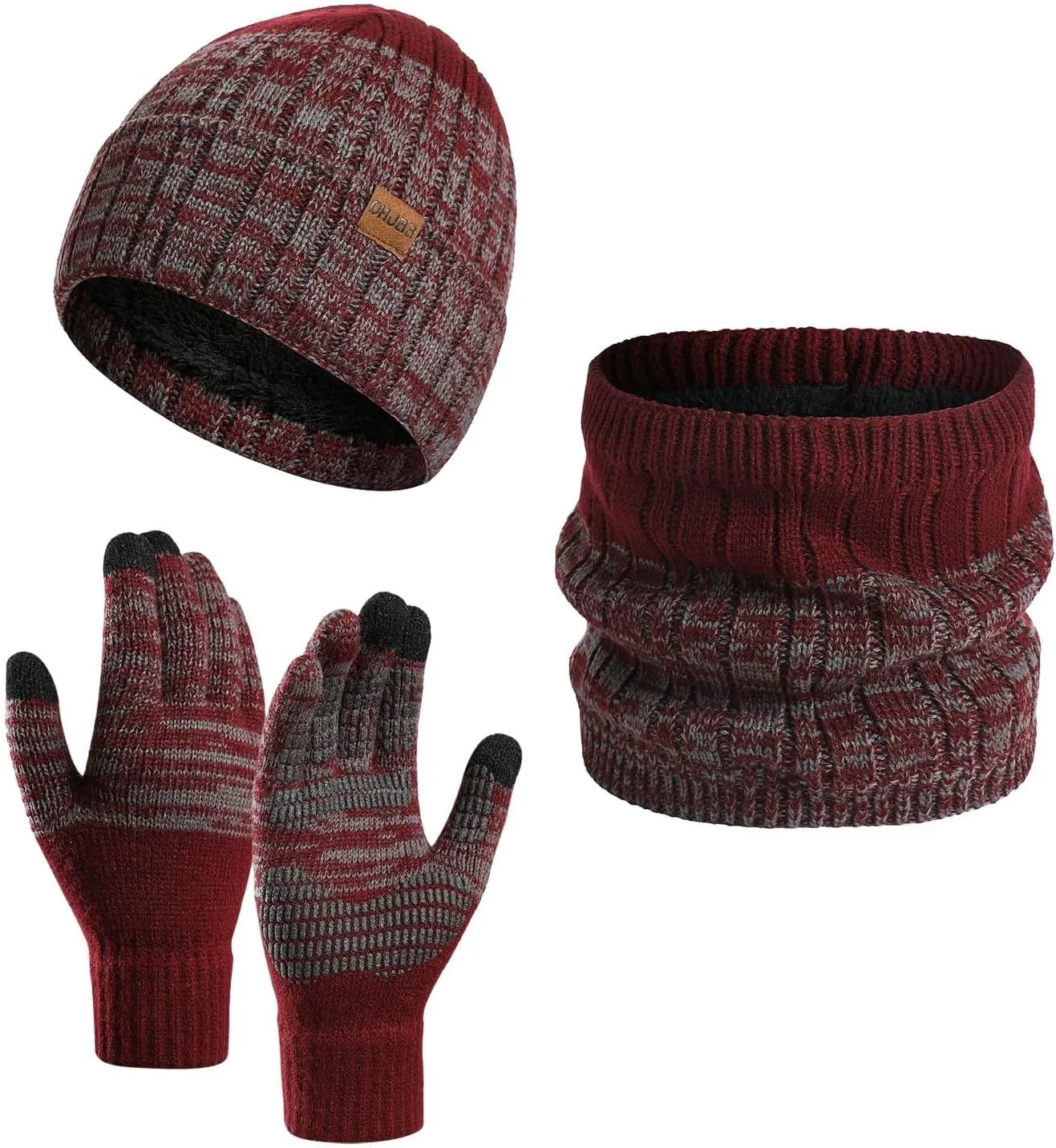 Winter Hat Gloves Scarf Set, Knit Warm Beanie Hat Neck Warmer Touch Screen Mittens Accessories Gifts for Men Women
