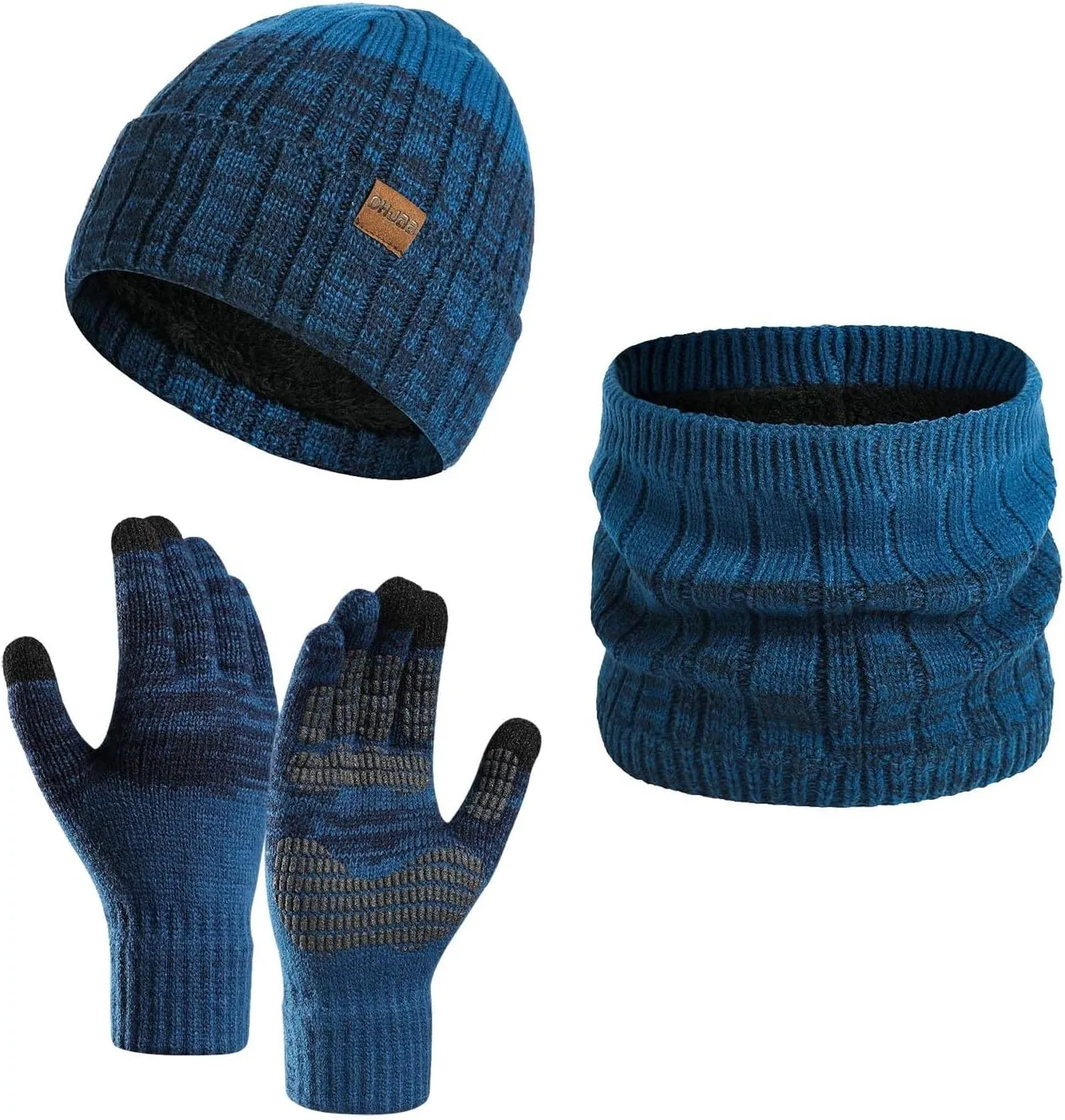 Winter Hat Gloves Scarf Set, Knit Warm Beanie Hat Neck Warmer Touch Screen Mittens Accessories Gifts for Men Women