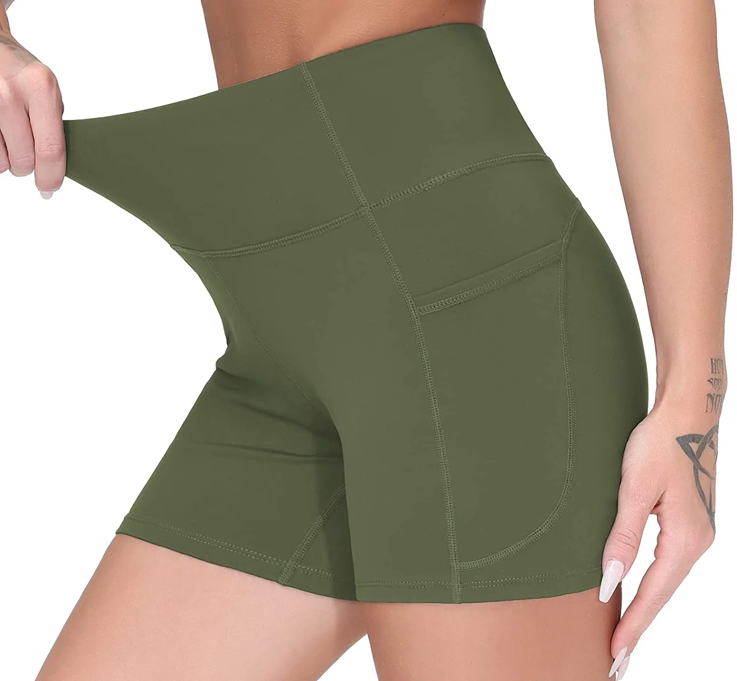 Wjustforu Biker Shorts for Women High Waist Yoga Shorts Women's Workout Running Shorts with Side Pockets