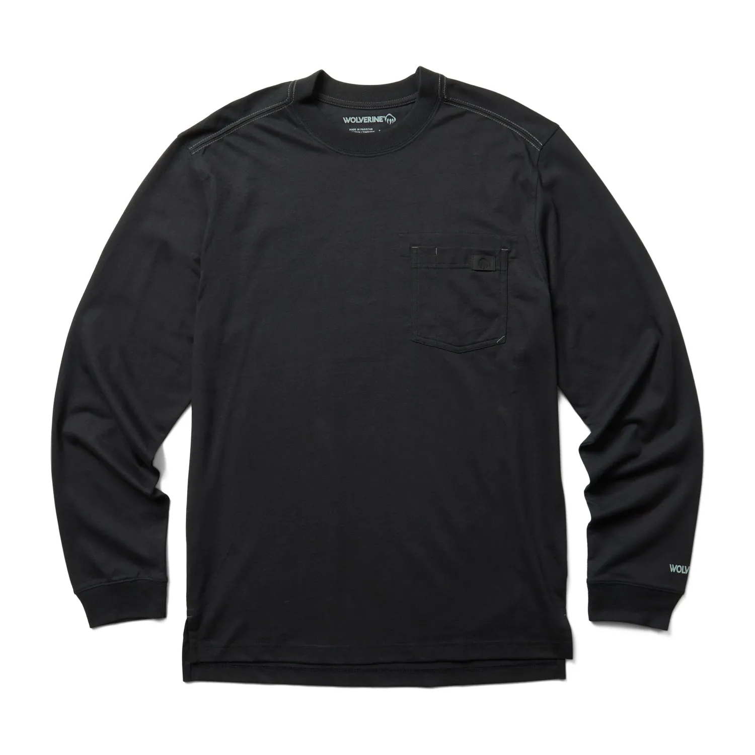Designer Touch Durable Button Closures Wolverine Mens Black 100% Cotton L/S Guardian Tee