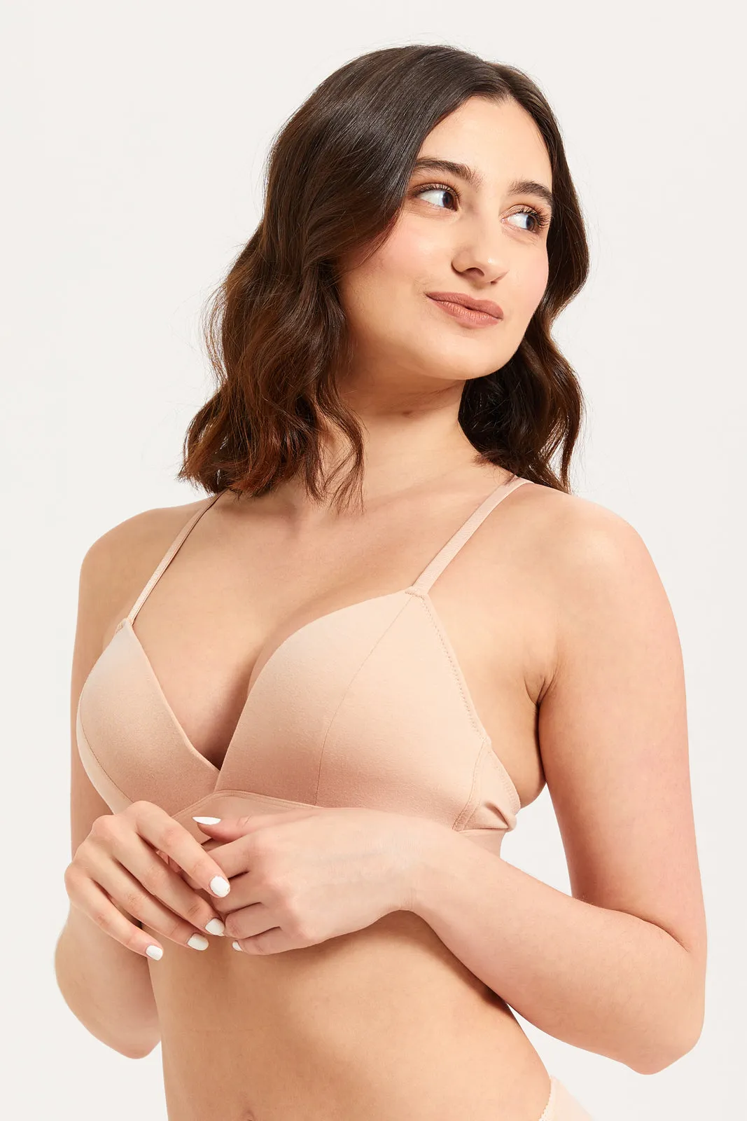 Women Black And Beige Non-Wired Bras Set (Pack of 2)