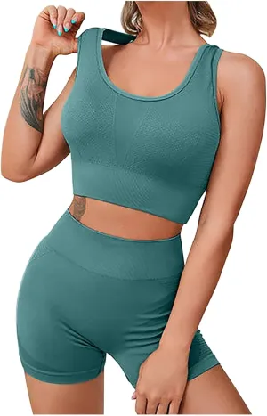 Women High Waist Gym Shorts - Breathable Activewear Enhanced Shape Lounge Matching Set Two Piece Tracksuit Top & Short