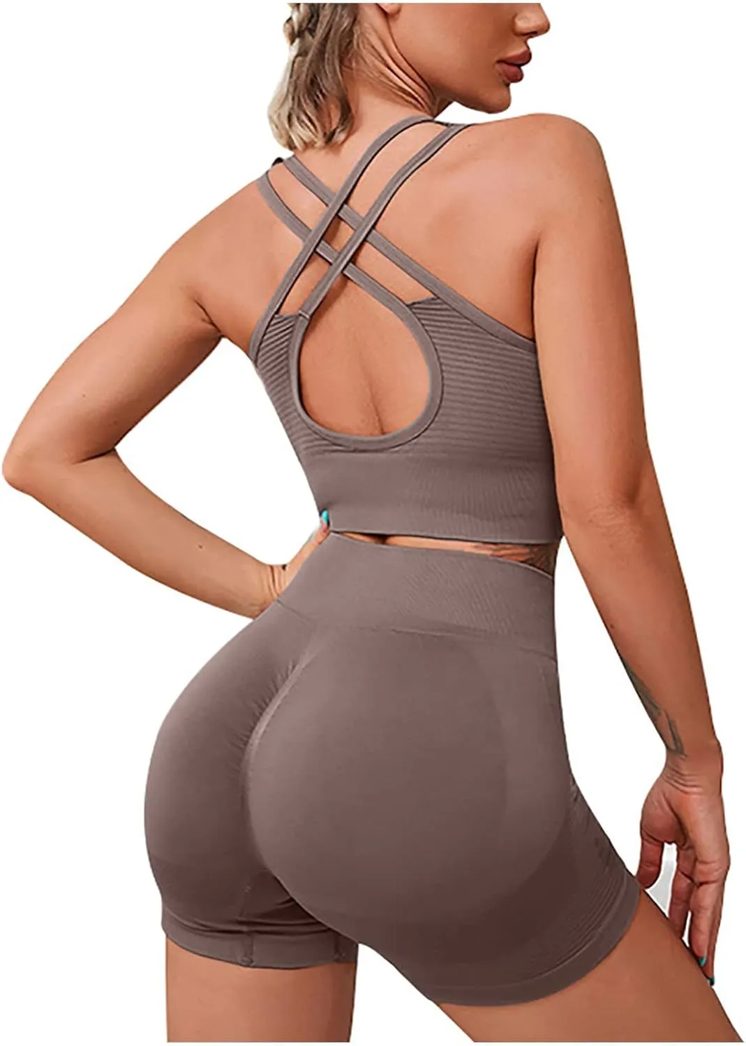 Women High Waist Gym Shorts - Breathable Activewear Enhanced Shape Lounge Matching Set Two Piece Tracksuit Top & Short