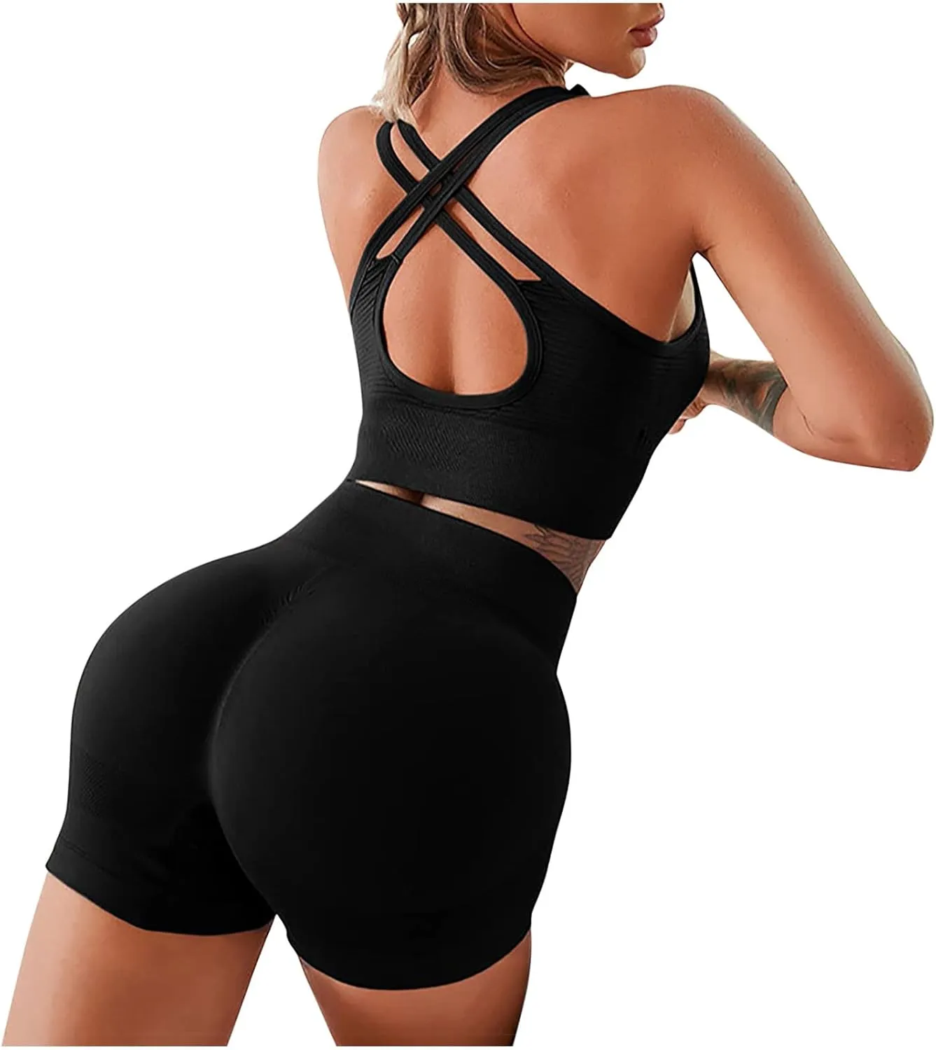 Women High Waist Gym Shorts - Breathable Activewear Enhanced Shape Lounge Matching Set Two Piece Tracksuit Top & Short