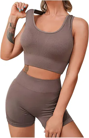 Women High Waist Gym Shorts - Breathable Activewear Enhanced Shape Lounge Matching Set Two Piece Tracksuit Top & Short