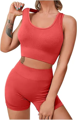 Women High Waist Gym Shorts - Breathable Activewear Enhanced Shape Lounge Matching Set Two Piece Tracksuit Top & Short