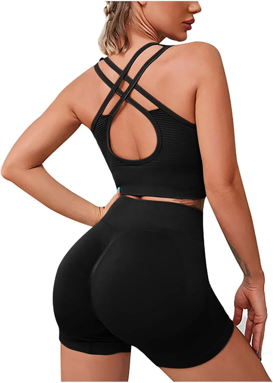 Women High Waist Gym Shorts - Breathable Activewear Enhanced Shape Lounge Matching Set Two Piece Tracksuit Top & Short